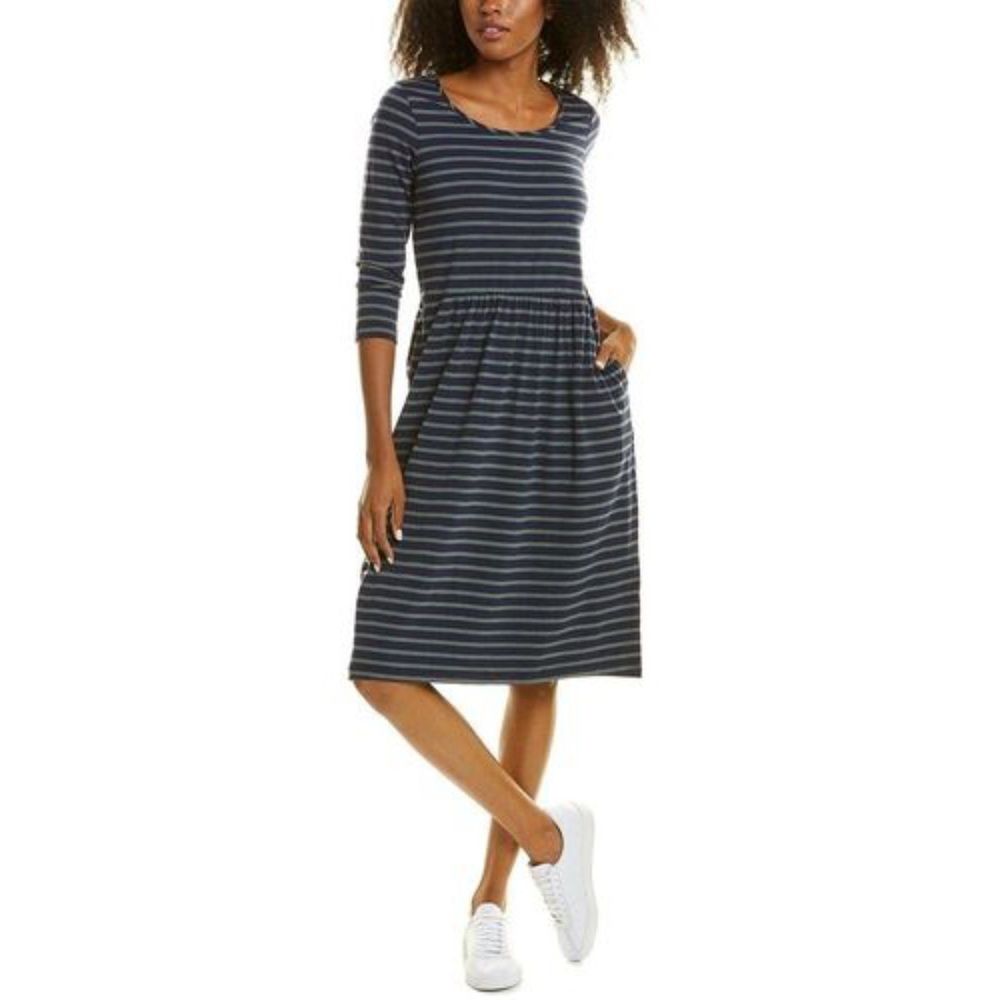 Joules Navy and White Striped Midi Dress